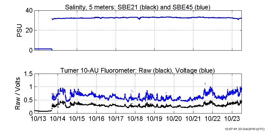 Plots of sea surface salinity and fluorometry